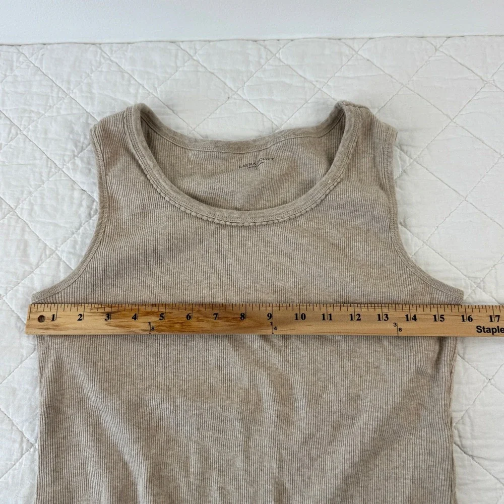 Laura Scott Womens Ribbed Knit Tank Top Size L Beige‎ Scalloped Basic Layering
